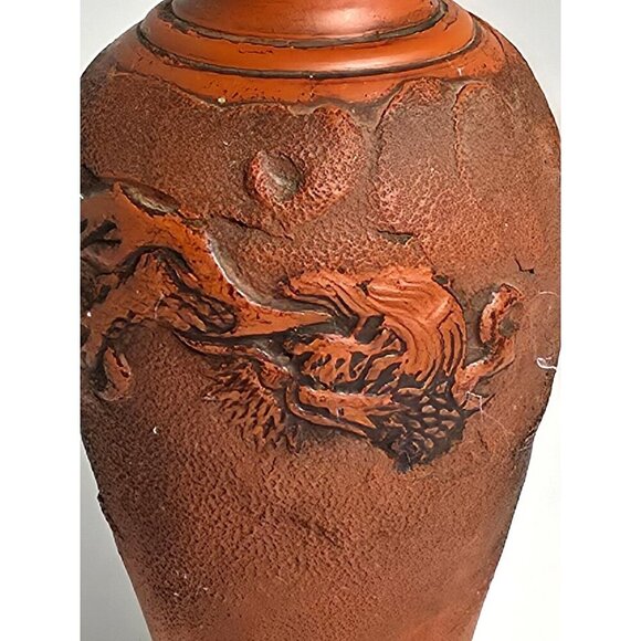 Tokonama Red Clay Dragon Motif Vase Textured Finish Intricate Dragon Carvings - Picture 6 of 12